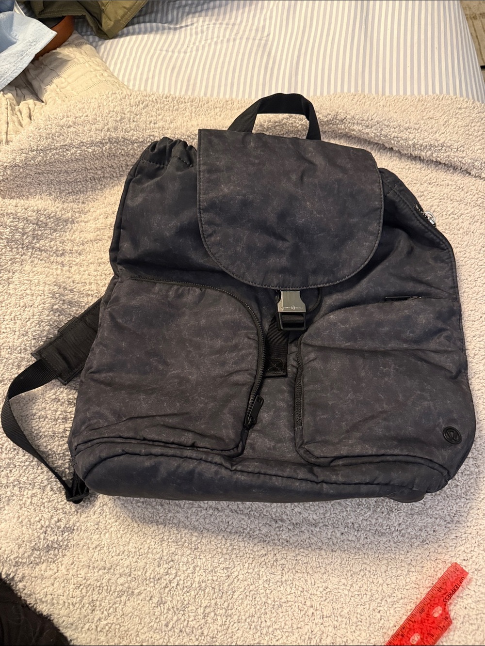 lululemon athletica Black Washed Nylon Flap Backpack